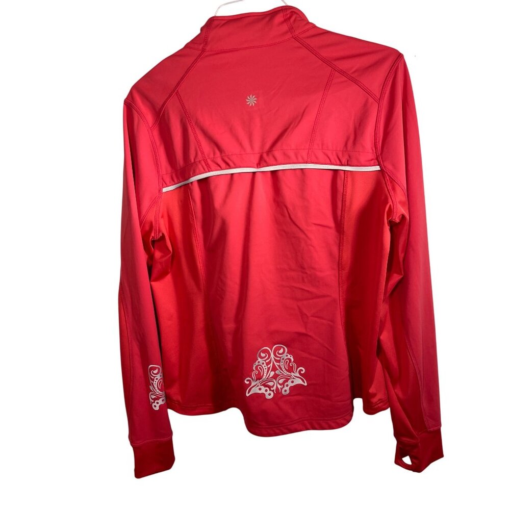 Athleta Red Full-Zip Womens Performance Jacket W/ Thumbholes & Back Reflective D